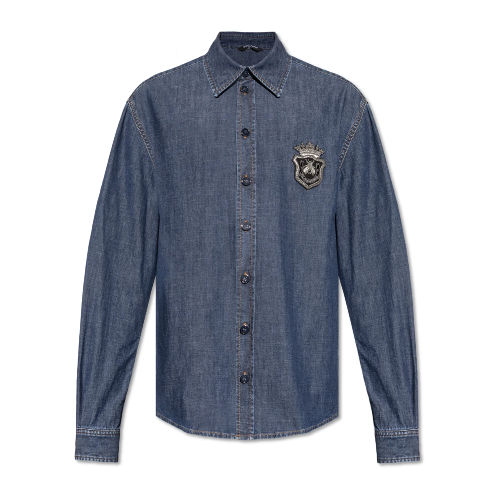 Dolce & Gabbana Denim shirt met applicatie Blue Heren
