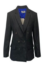 Victoria Beckham Double-Breasted Fitted Blazer in Grey Wool
