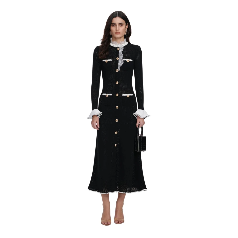 Self Portrait Women's Black Knit Midi Dress - Knitted Dresses - S - Dresses
