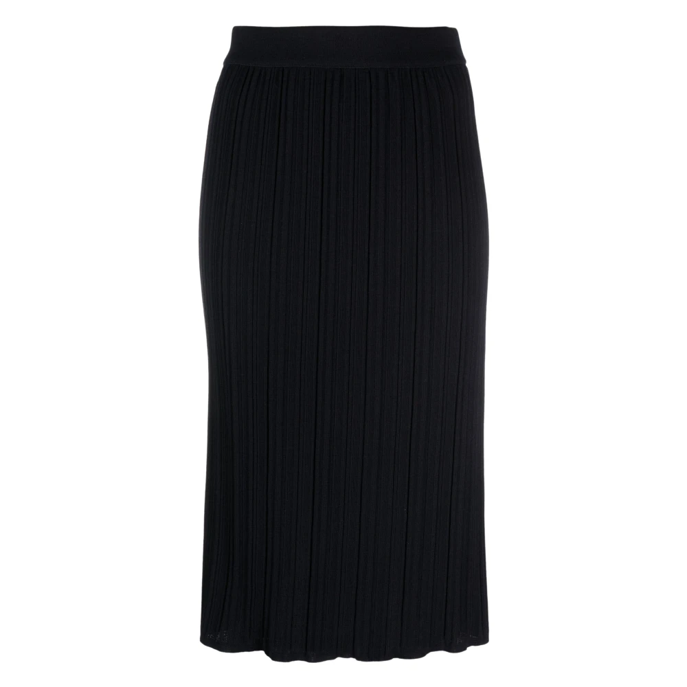 Navy Blue Wool Pleated Midi Skirt