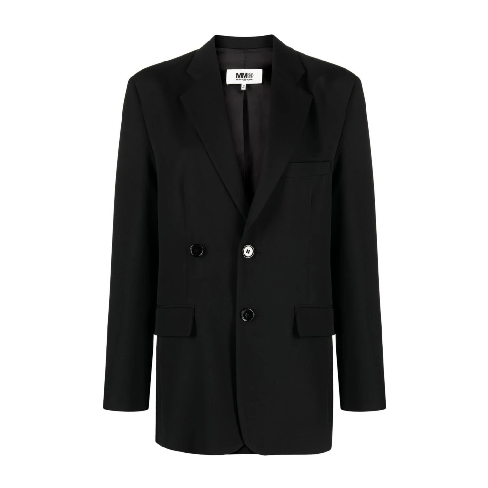 MM6 Maison Margiela Zwarte Gabardine Jas met Klassieke Rever en Knoopsluiting Black Dames