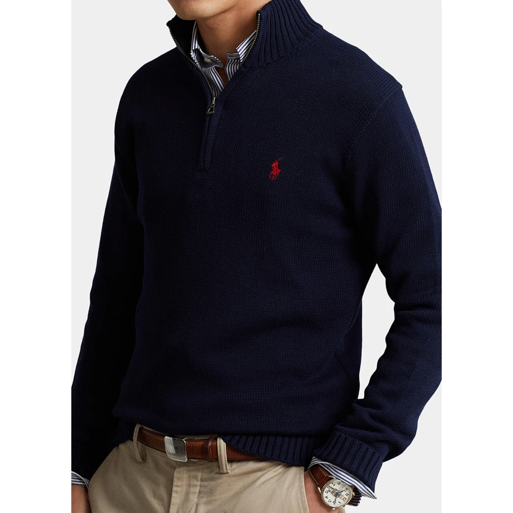 Polo Ralph Lauren Navy Katoenen Trui met Rits Kraag Blue Heren
