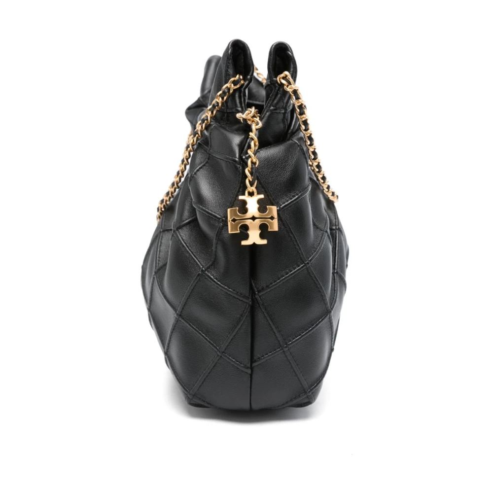 TORY BURCH Schoudertas van generfd leer met dubbel T-motief Black Dames