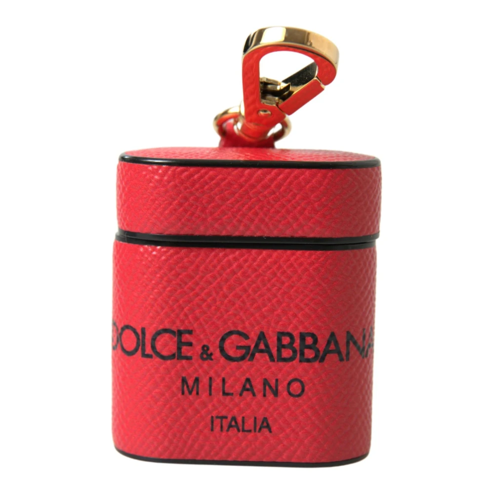 Dolce & Gabbana Rood Zwart Leren Logo Print Airpods Hoesje Red Dames