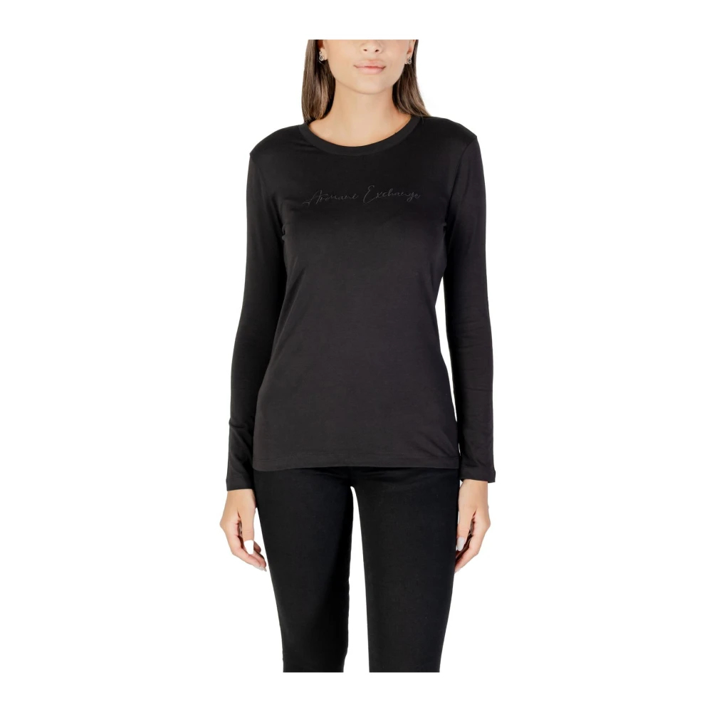 Armani Exchange Women's Black Long Sleeve T-Shirts, S, Cotton Long Sleeve T-Shirt