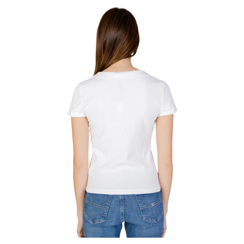 Tommy Jeans Casual Badge Ribbed T-shirt White Dames