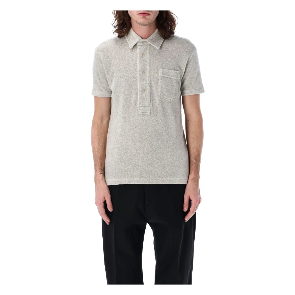 Tom Ford Luxe Toweling Polo Shirt Gray Heren