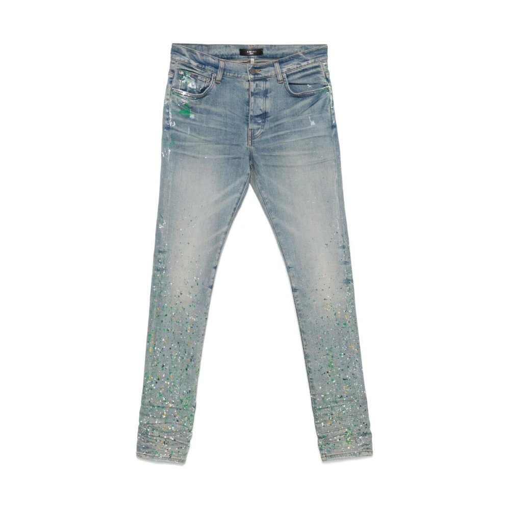 Amiri Lichtblauwe Skinny Jeans met Verfspatten Blue Heren