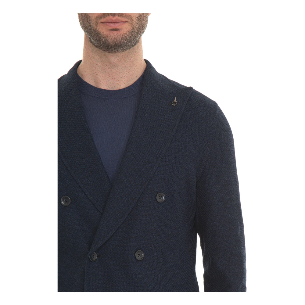 Paoloni Dubbelbreasted textuur katoenen jas Blue Heren