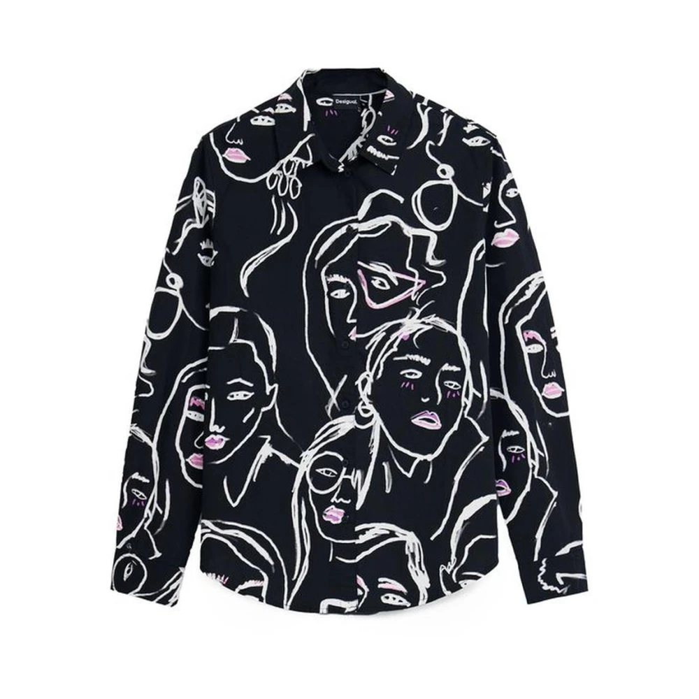 Desigual Gedrukt overhemd met lange mouwen en kraag Black Dames