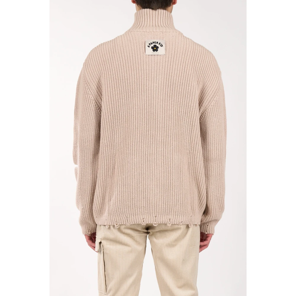 A Paper Kid Cardigan met rits in katoen Beige Heren