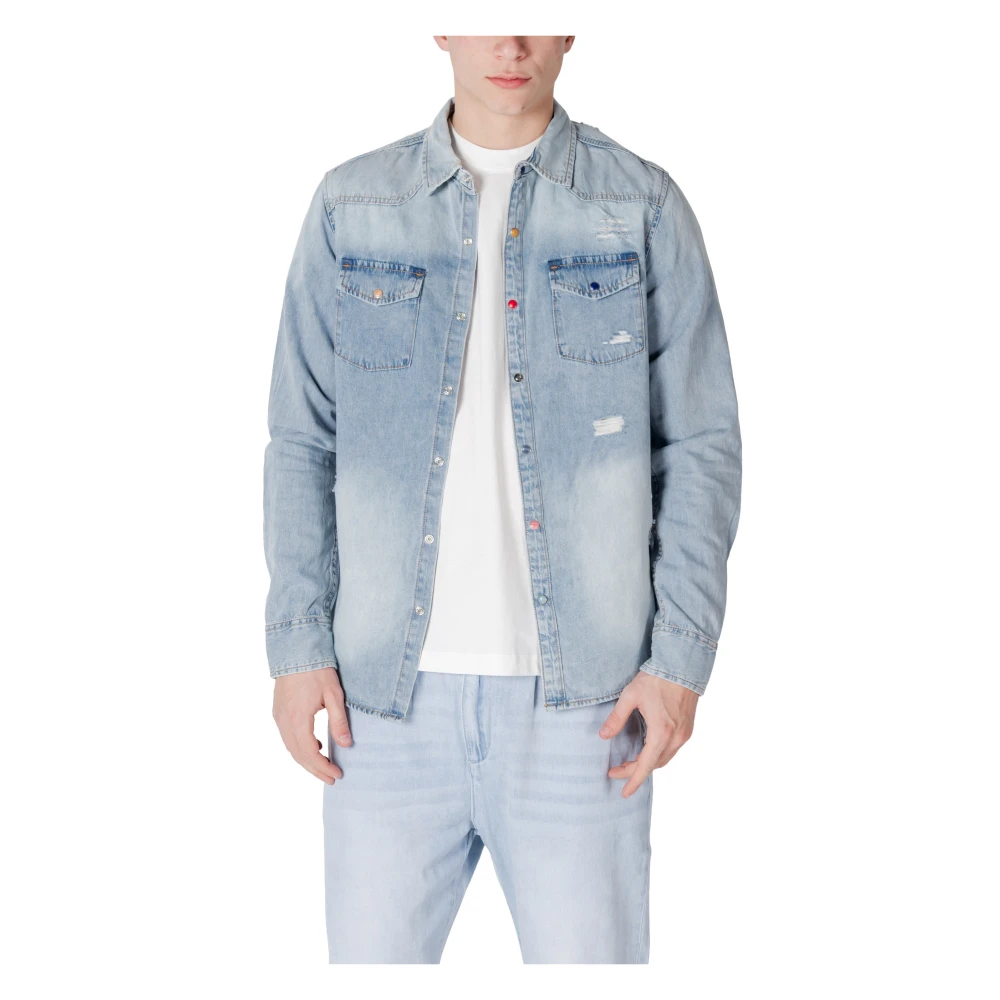 Gianni Lupo Blauw Katoenen Overhemd met Zakken Blue Heren