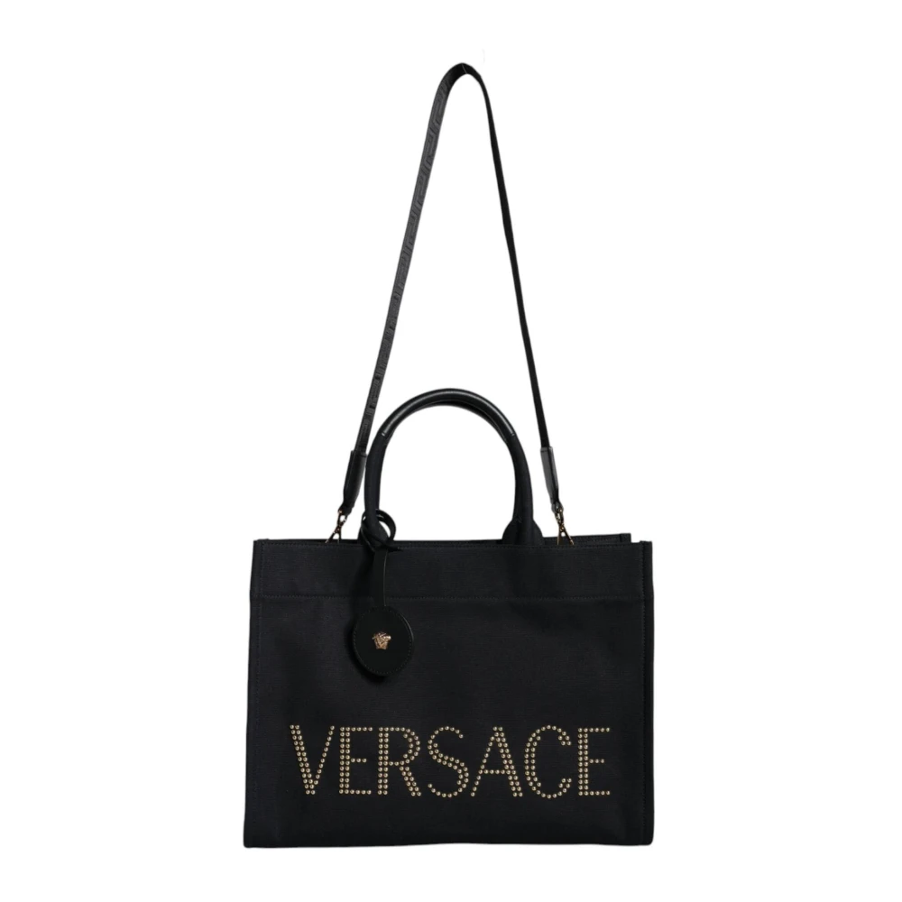 Versace Women's Black Shoulder Bags, One Size, Canvas Leather Crossbody Tote Bag