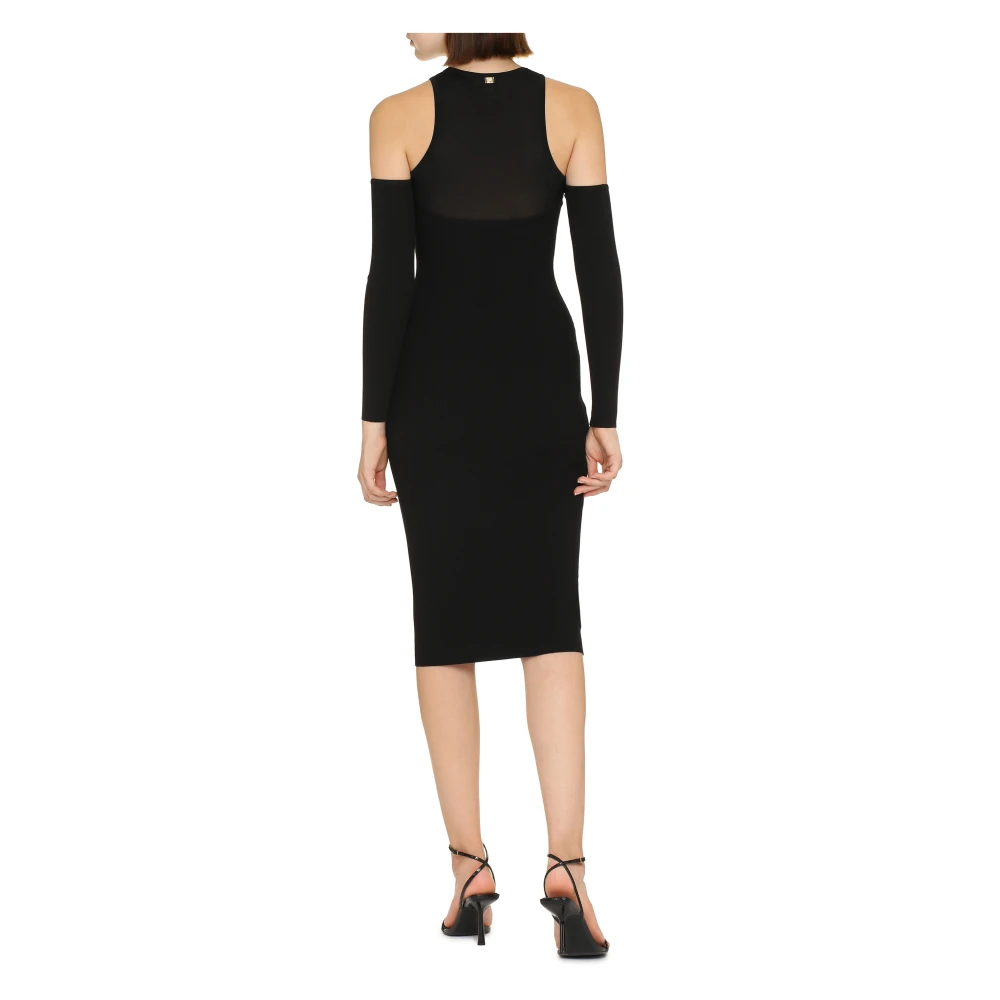 pinko Geribbelde gebreide midi-jurk met uitsnijdingen Black Dames