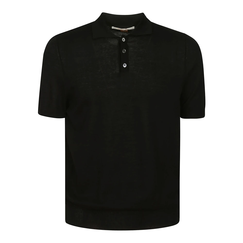 Hindustrie Zwarte Polo Shirt met Knopen en Kraag Black Heren