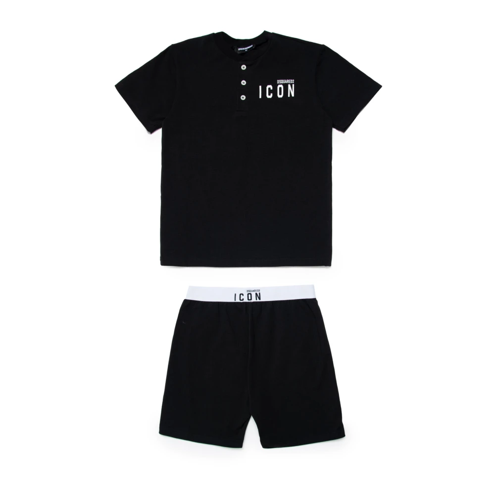 Dsquared2 Unisex Kids Black Short Jersey Pajamas With Icon Logo Size 14 Y