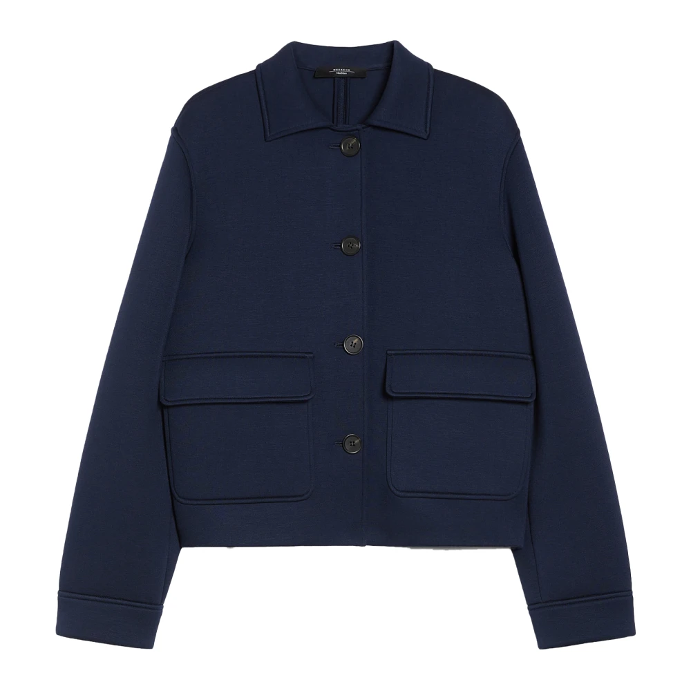 Max Mara Weekend Blauwe Boxy Jas met Overhemdkraag Blue Dames
