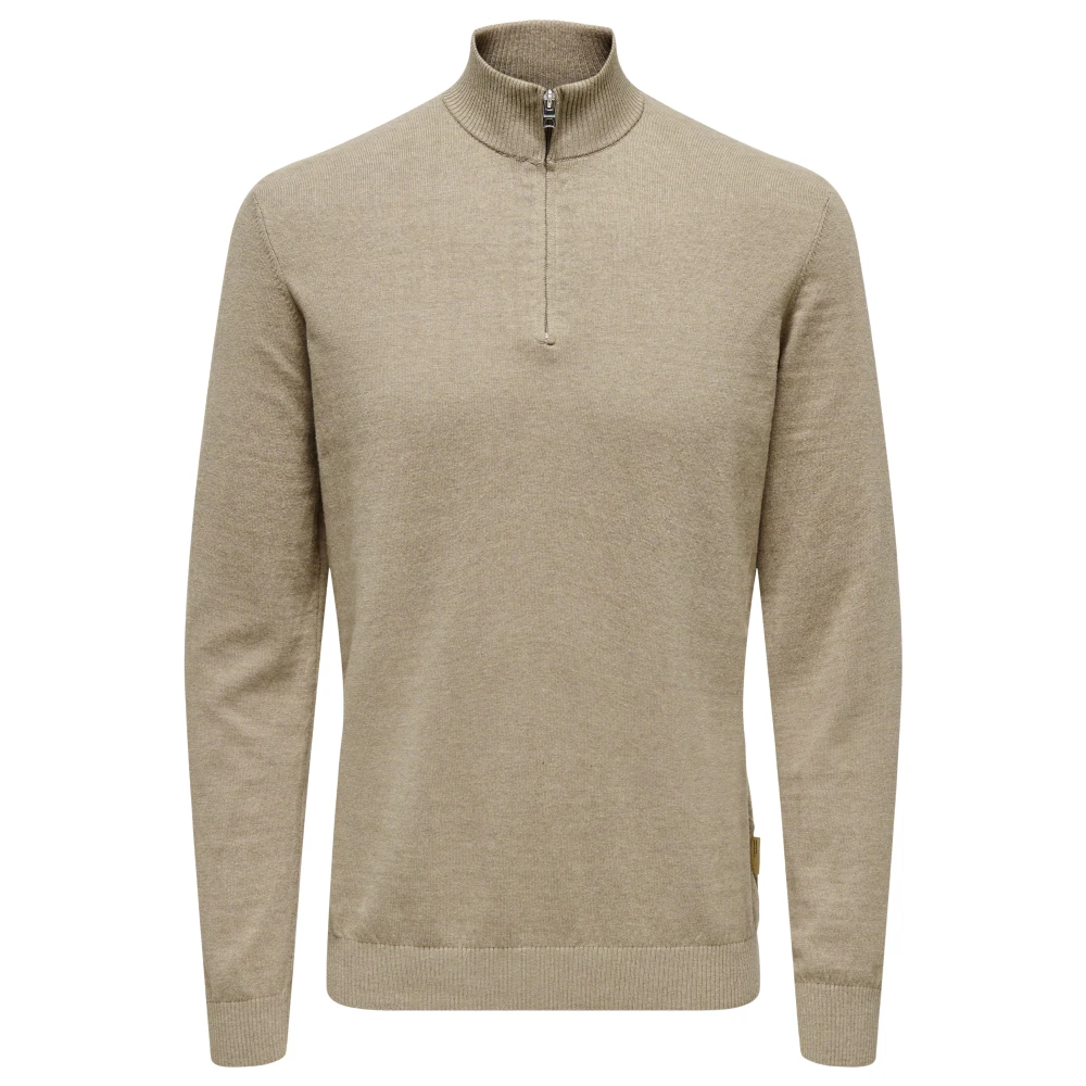 Only & Sons Halve Rits Gebreide Trui Desert Taupe Brown Heren