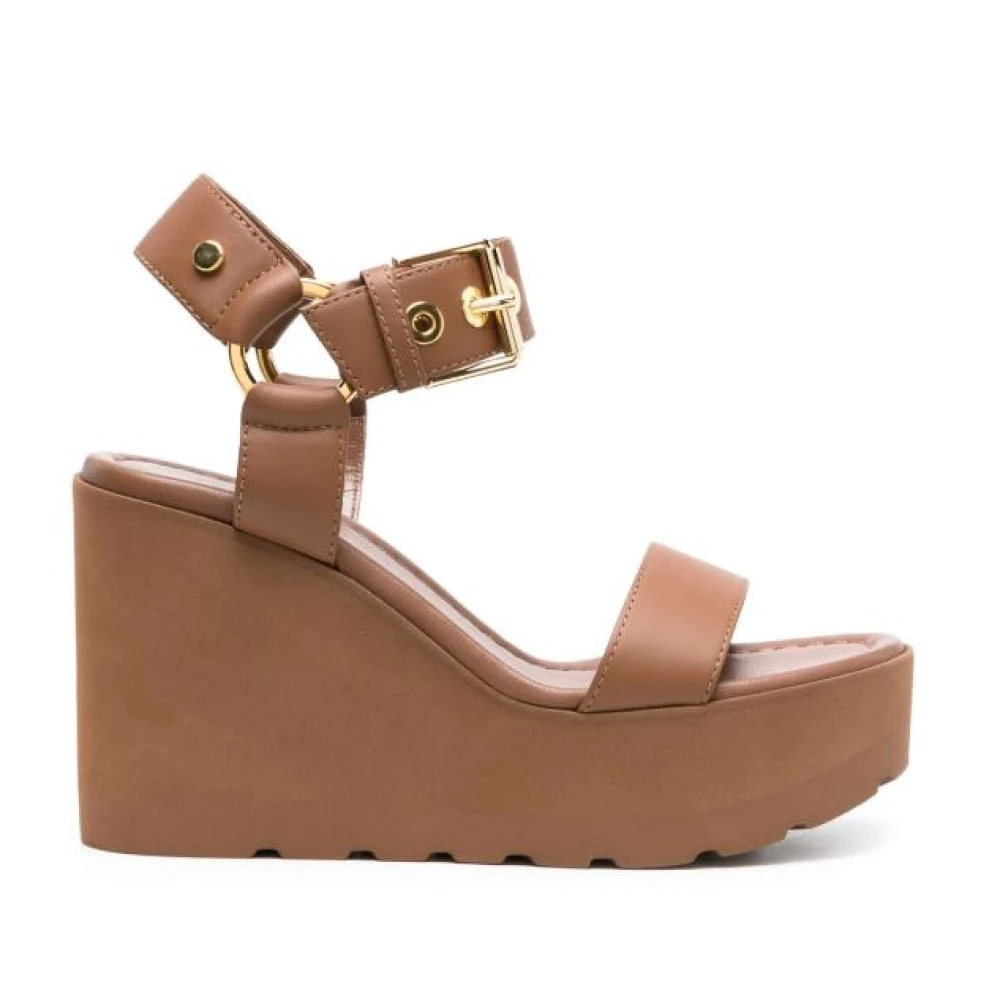 Gianvito Rossi Women's Brown Wedges, 6 1/3 Uk, Leather Wedge Sandals