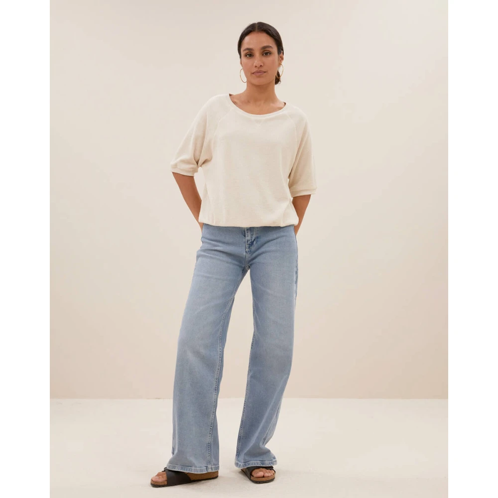 By-Bar Slub Top Korte Mouw Neva Stijl Beige Dames