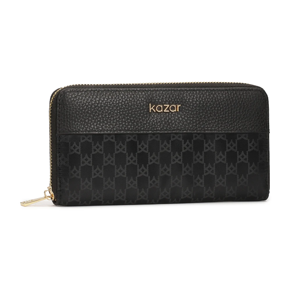 Kazar Zwarte ritssluiting portemonnee met reliëf monogrammen Black Dames