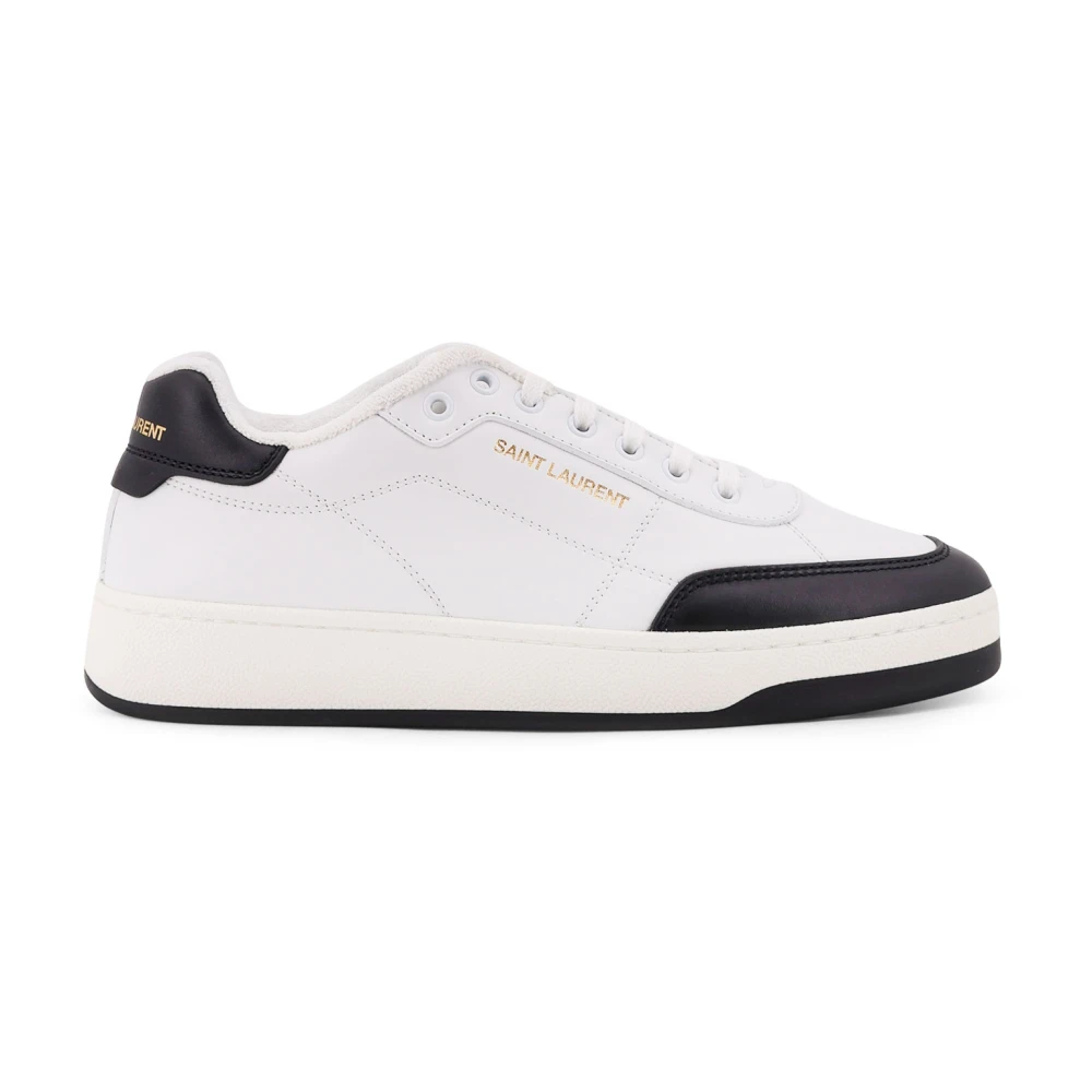 Saint Laurent Logo Print Leren Sneakers Italië Heren Schoenen Wit