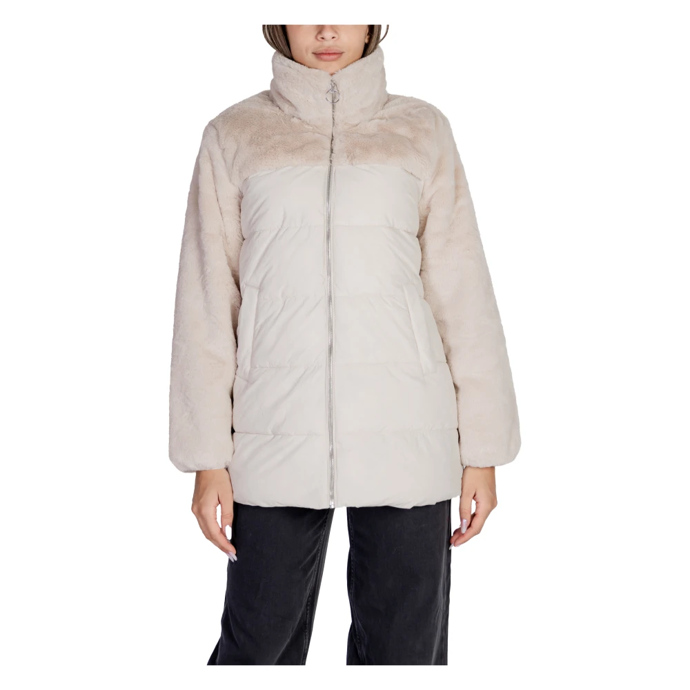 Only Bont Puffer Mix Jas voor Vrouwen Beige Dames