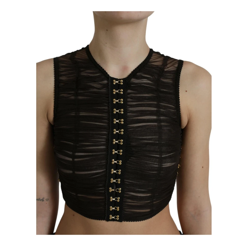 Dolce & Gabbana Versierde Nylon Cropped Top Black Dames