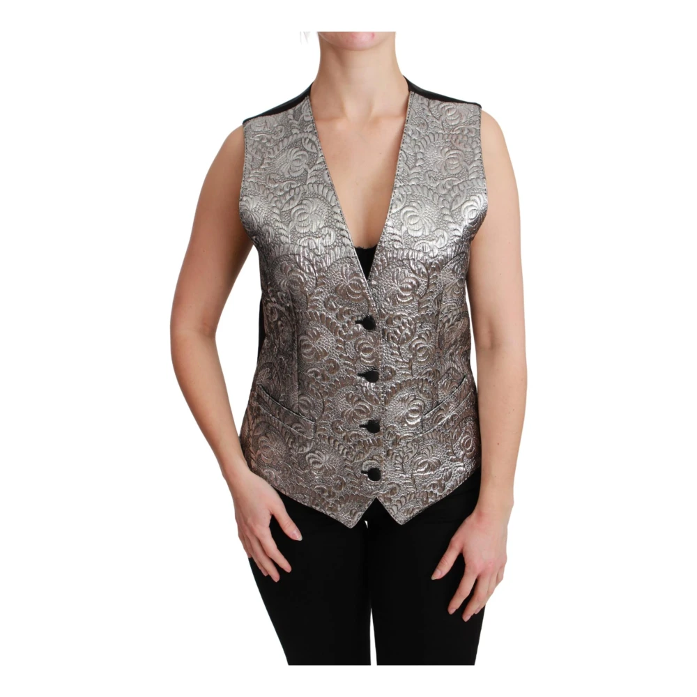 Dolce & Gabbana Women's Gray Glamorous Silver Brocade Sleeveless Top - Waistcoats - Xs - Jackets