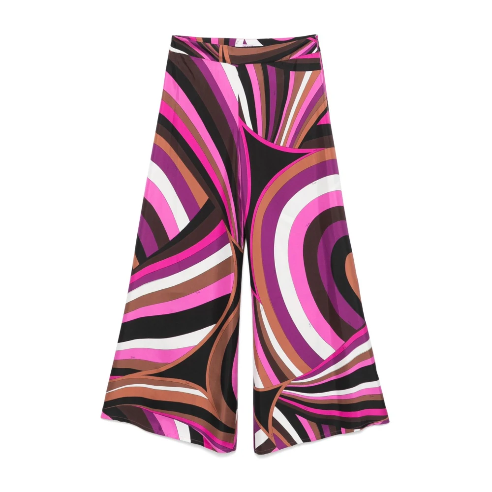 EMILIO PUCCI Fuchsia Logo Print Wide Leg Trousers Multicolor Dames