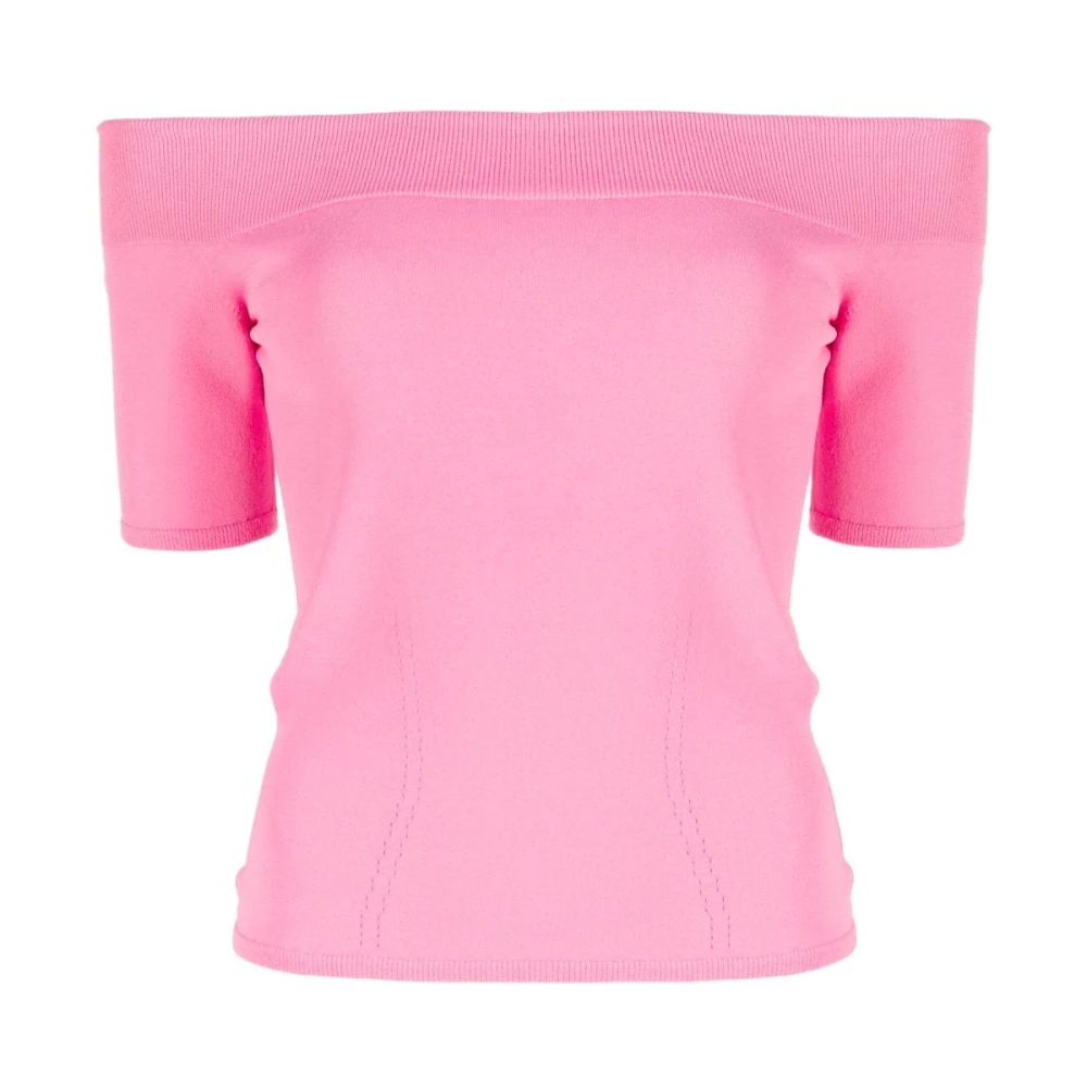 Alexander McQueen Rosa Off-Shoulder Ribbad Topp Pink, Dam