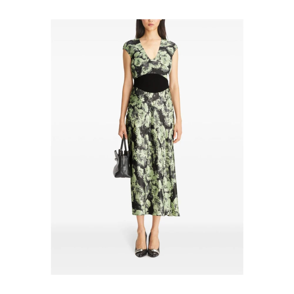 TORY BURCH Groene U-hals Jurk met Kapmouwen Multicolor Dames