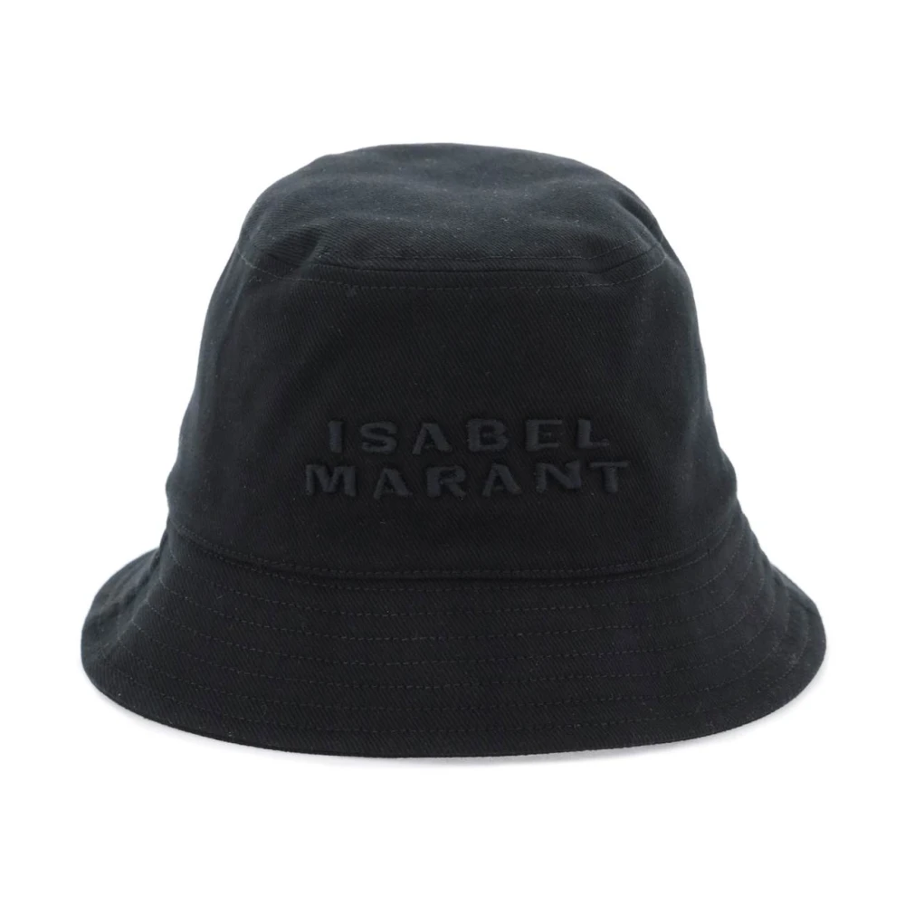 Isabel marant Geborduurde Logo Bucket Hoed van Katoen Twill Black Dames
