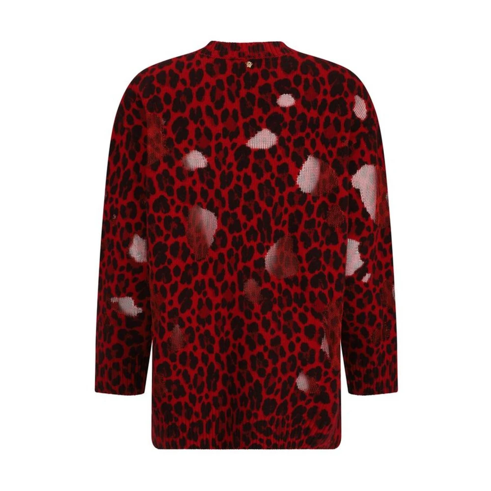 Versace Luipaardpatroon Wollen Trui Geribbelde Details Multicolor Dames
