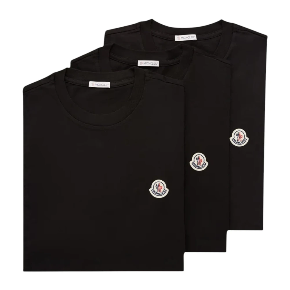 Moncler , T-Shirts, Male, Black, S, Logo Patch Cotton T-Shirt (3-Pack)
