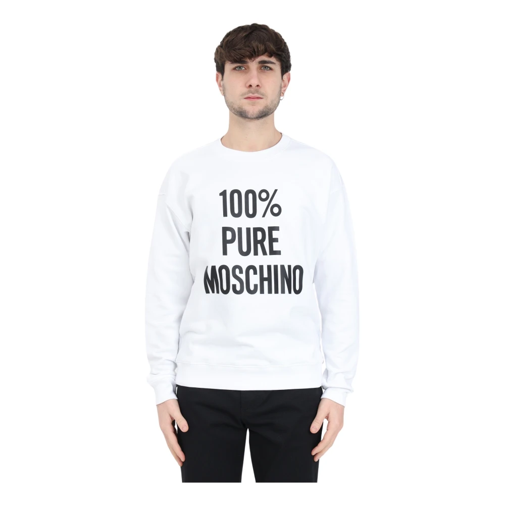 Moschino Witte sweater van puur katoen met zwarte logoprint White Heren