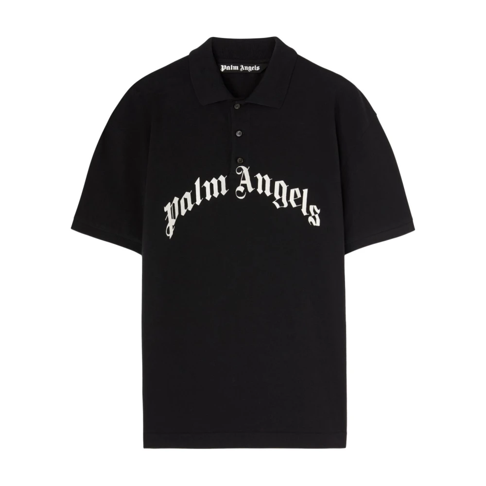 Palm Angels Men's Black And White T-Shirt Polo - Polo Shirts - S - Tops