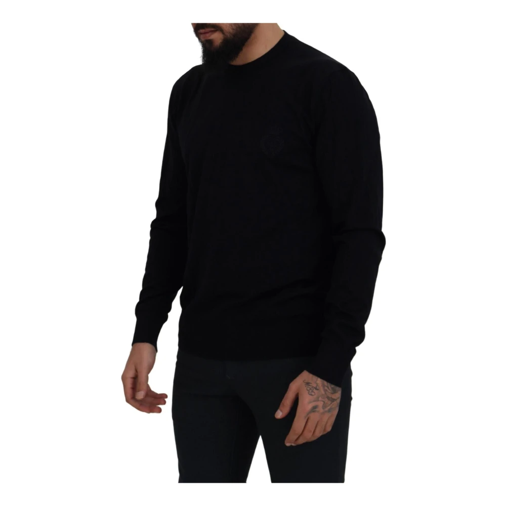 Dolce & Gabbana Zwarte Wol Logo Pullover Trui Black Heren