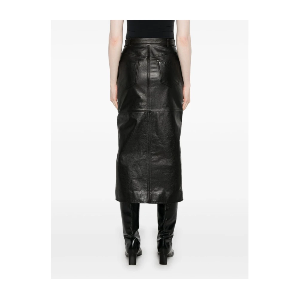 Self Portrait Zwarte Leren Midi Rok Zakken Black Dames