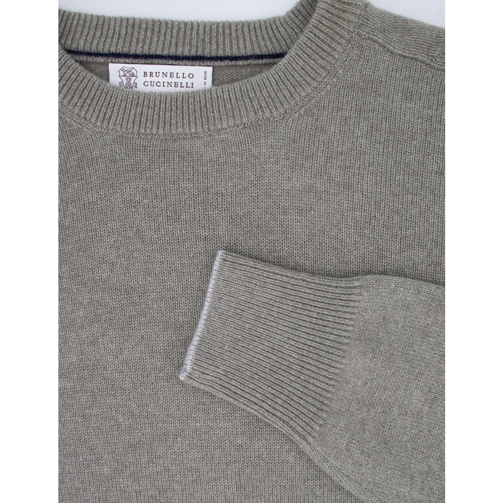 BRUNELLO CUCINELLI Kasjmier Crew-Neck Jumper met Trims Gray Heren