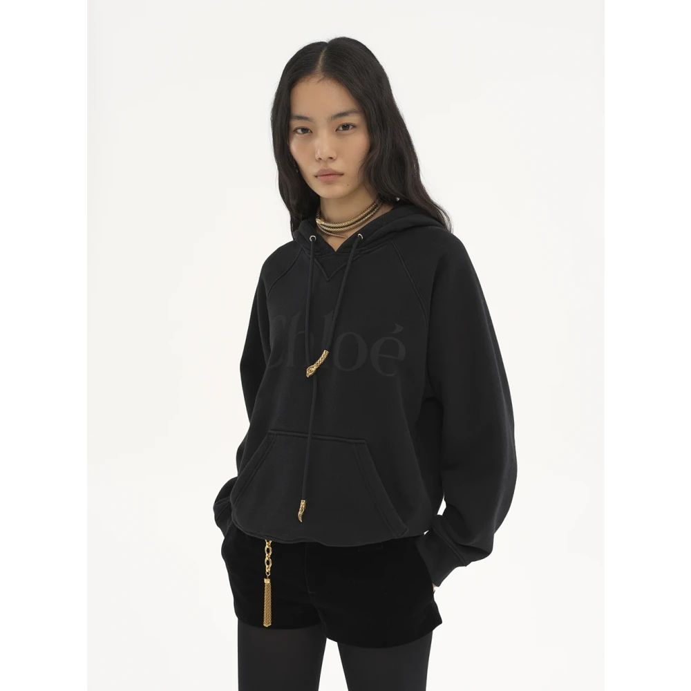 Chloé Zwarte Trui met Kangoeroezak Black Dames