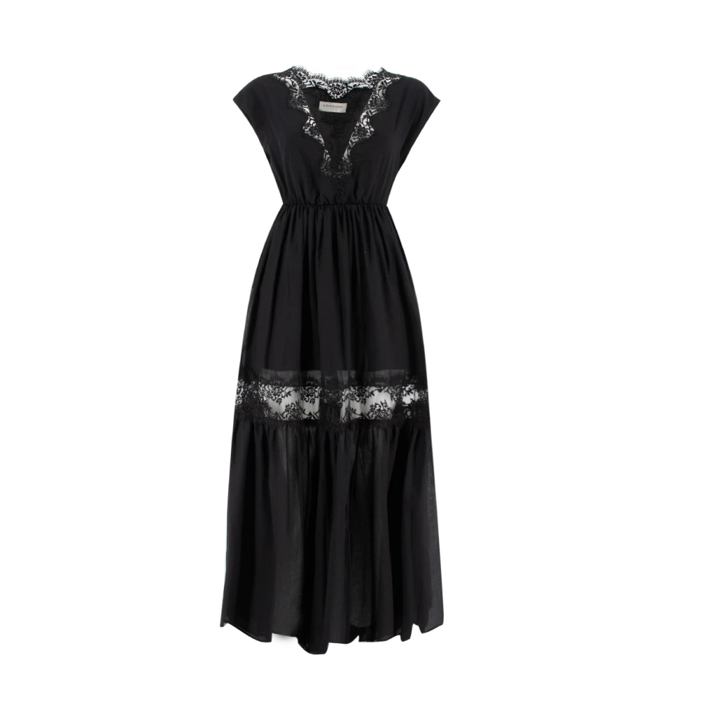 Ermanno Scervino Katoenen mouwloze jurk met kanten inzetstukken Black Dames