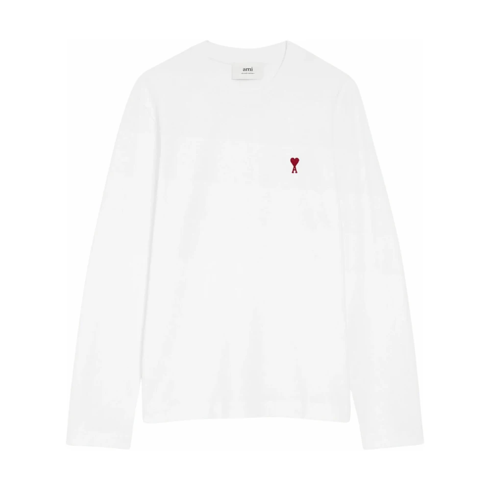 Ami Paris Uomo Bianco Quota T-Shirt A Maniche Lunghe - Immagine 4