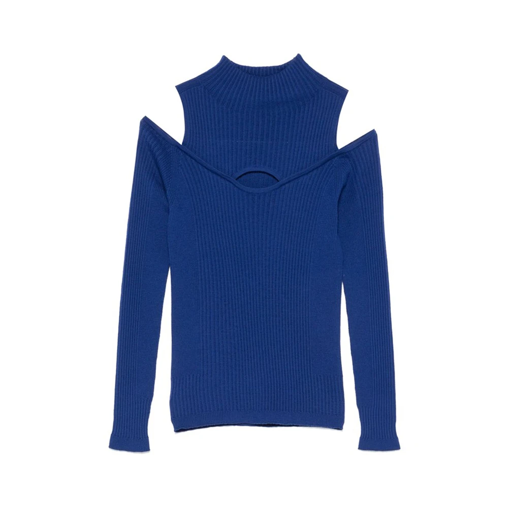 D.Exterior Blauwe Wol Cold Shoulder Sweater Blue Dames