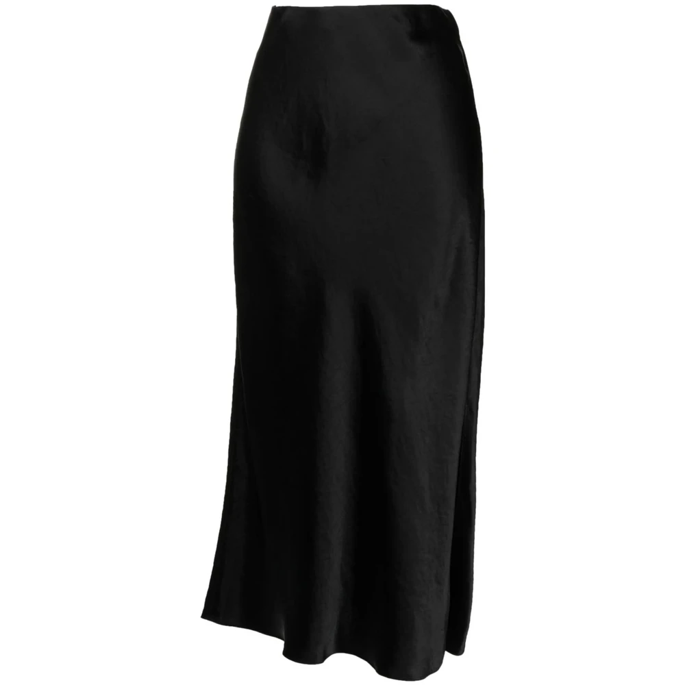 Vince Mujer Negro - Falda Midi Satinada Con Abertura Lateral - Skirts - Xl