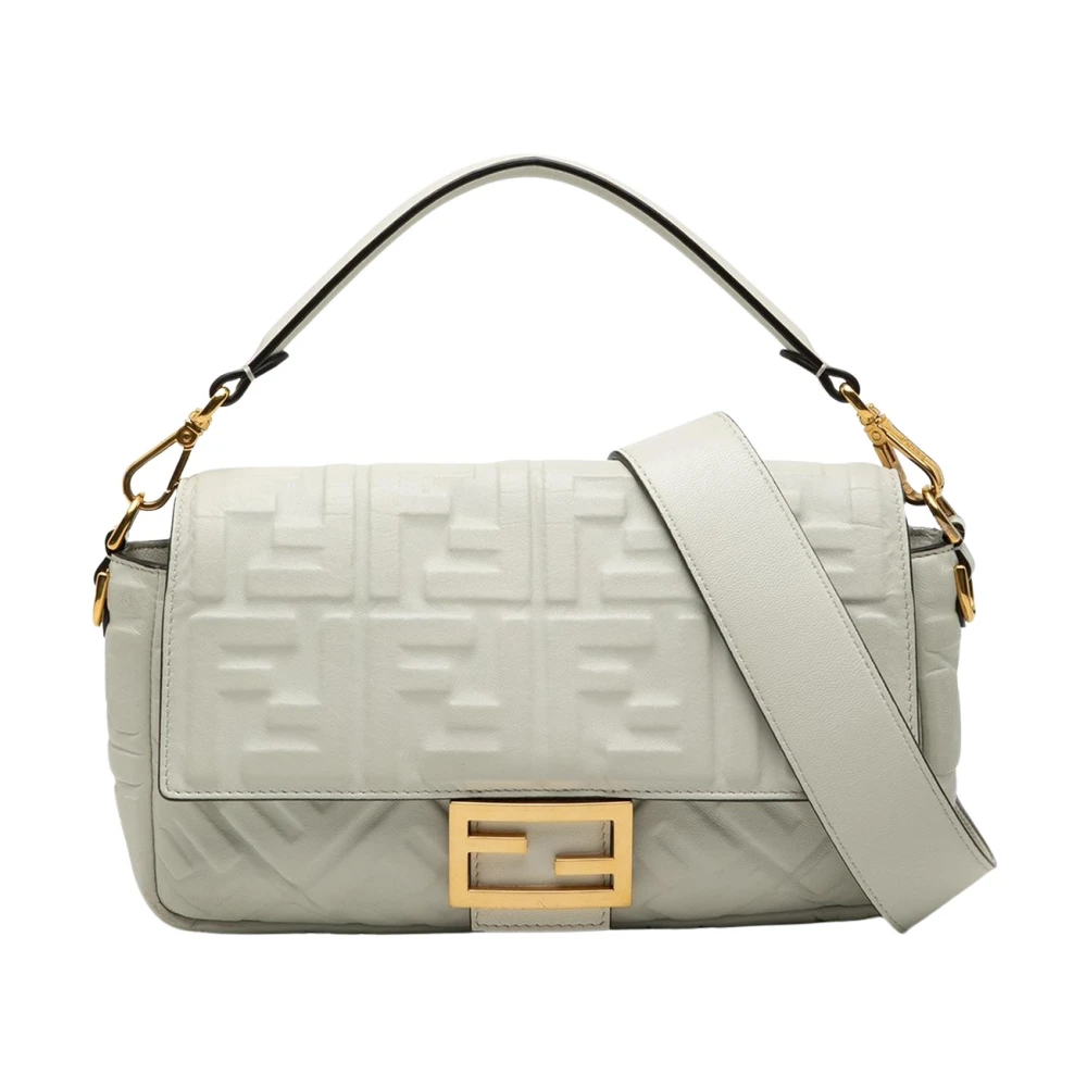 Fendi Vintage Women's White Pre-Owned Embossed Leather Handbag