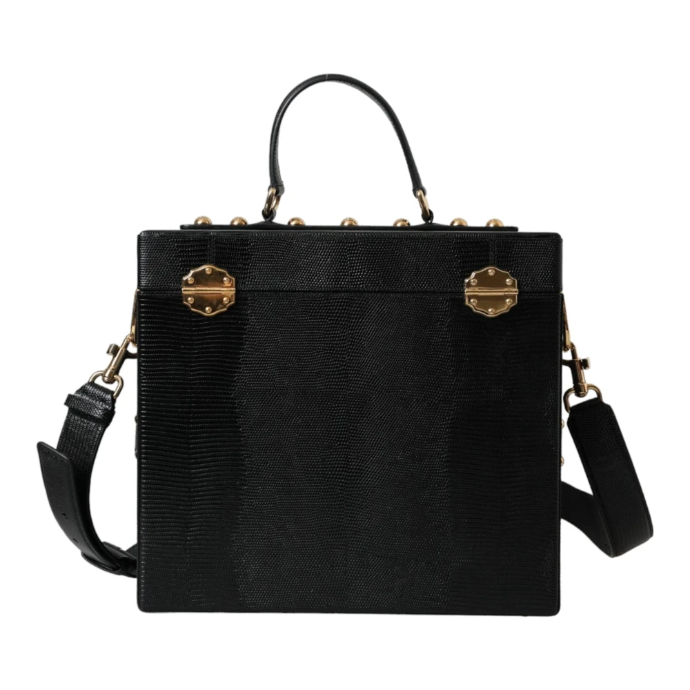 Dolce & Gabbana Zwarte Leren Hagedis-geëtste Schoudertas Black Heren