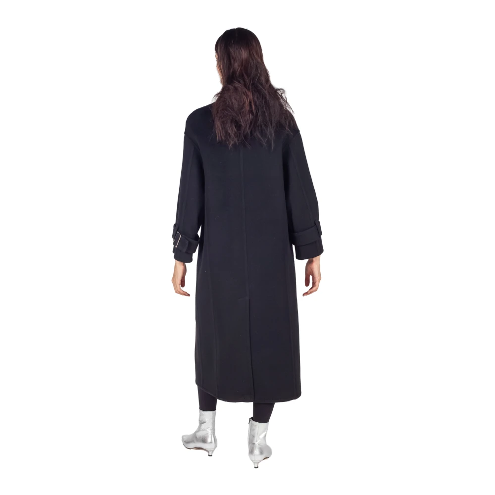 Liviana Conti Zwarte Wol Double-Breasted Jas Black Dames