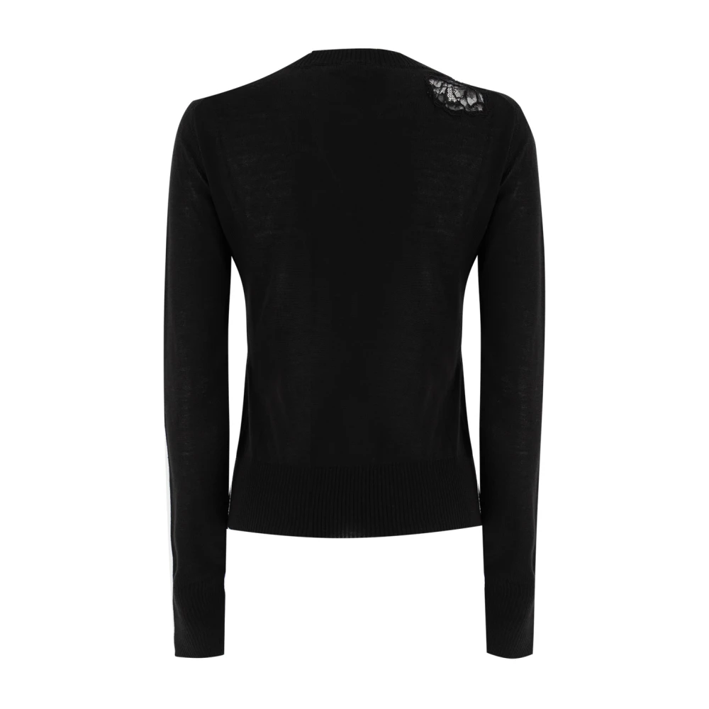Ermanno Scervino Bloemen Kant V-Hals Gebreide Trui Black Dames
