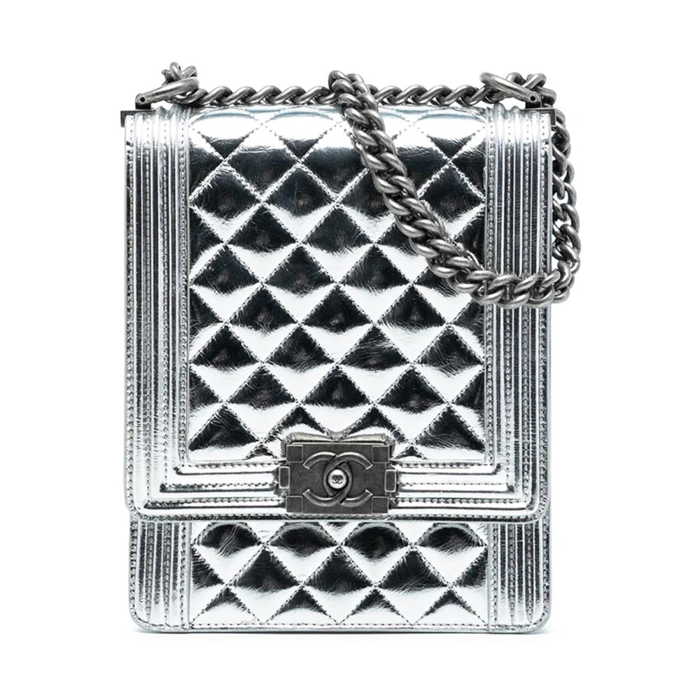 Chanel Vintage Women's Gray Pre-Owned Flap Bag With Chain